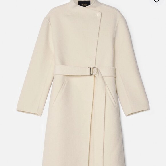 MAJE Genesis Belted Wool Blend Wrap Ecru Classic Coat Size 40 NEW WITH TAG - Picture 3 of 14